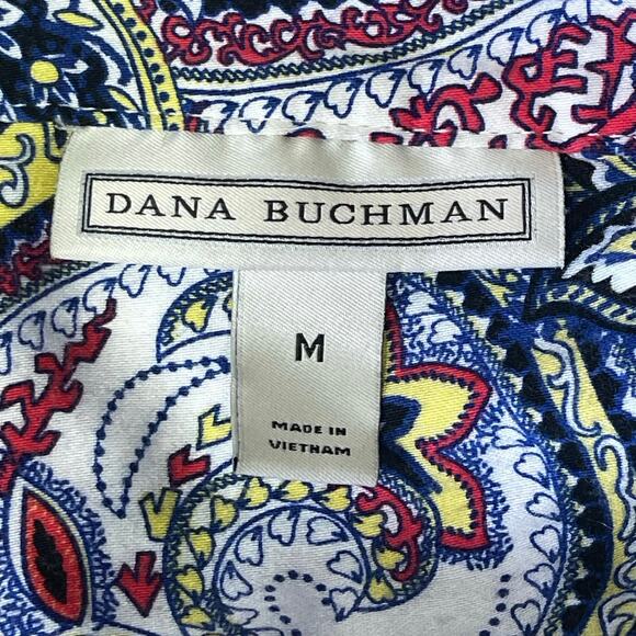 Dana Buchman 3/4 sleeve button up shirt paisley colorful collared women’s size M - Picture 3 of 5